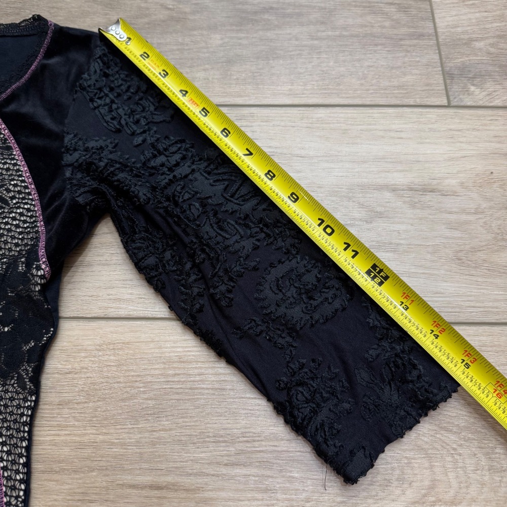 Edista Womens Vintage Y2K Grunge Graphic Top Black Sheer Embroidered Sleeves S - Picture 8 of 8